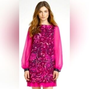 TORY BURCH Wool/Silk Blend Lightweight Purple Dress With Sheer Long Sleeves Sz 6